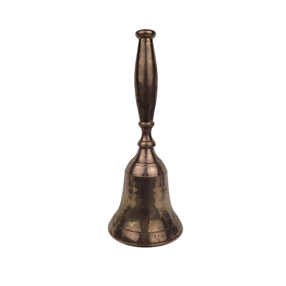 Vintage Solid Brass Hand Bell Made in India 9.5" Tall School or Dinner Bell